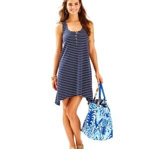 Lilly Pulitzer Navy White Jennalyn Striped Racerback Dress Small Pima Cotton